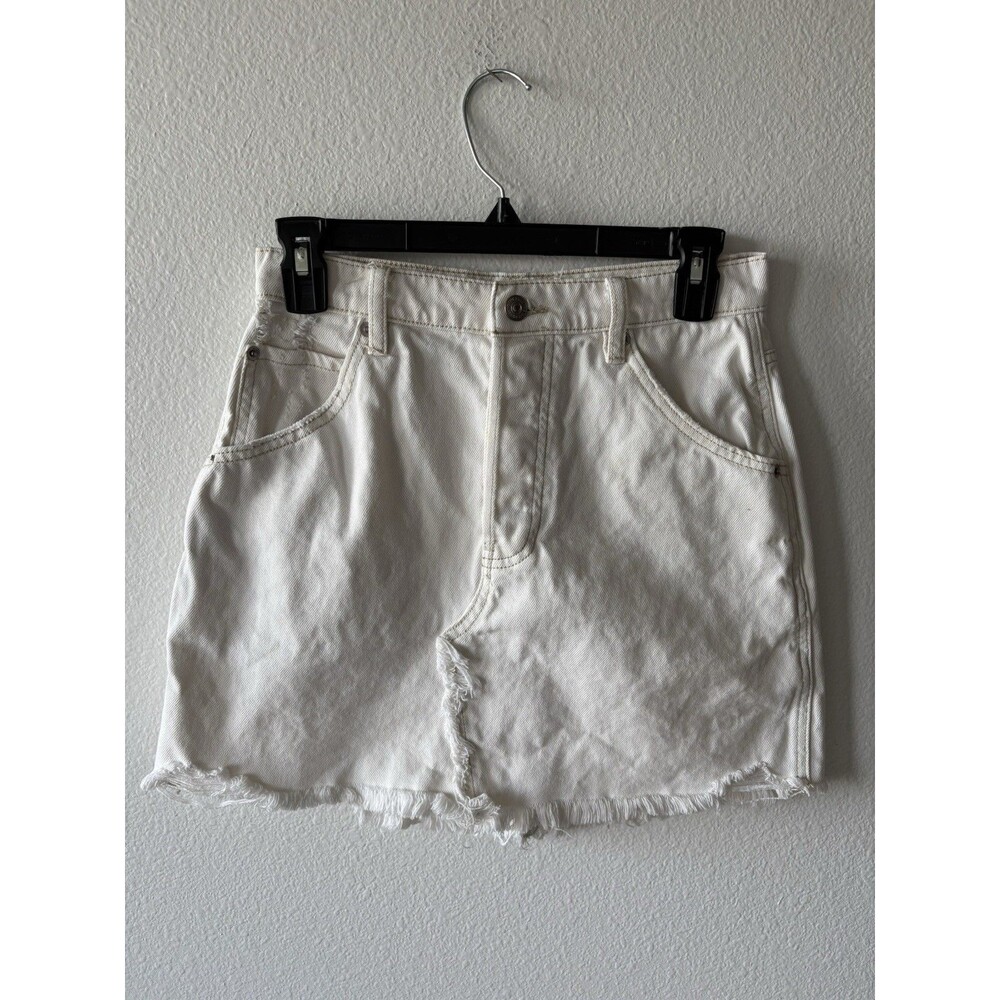 We the Free People Women's Denim White Distressed Mini Skirt Size 26